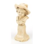 19th century carved ivory bust of a boy wearing a sunhat, 12cm high Overall in generally good