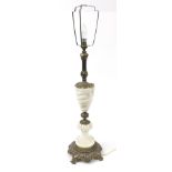Carved white marble table lamp with ornate gilt metal mounts, 62cm high excluding the fitting