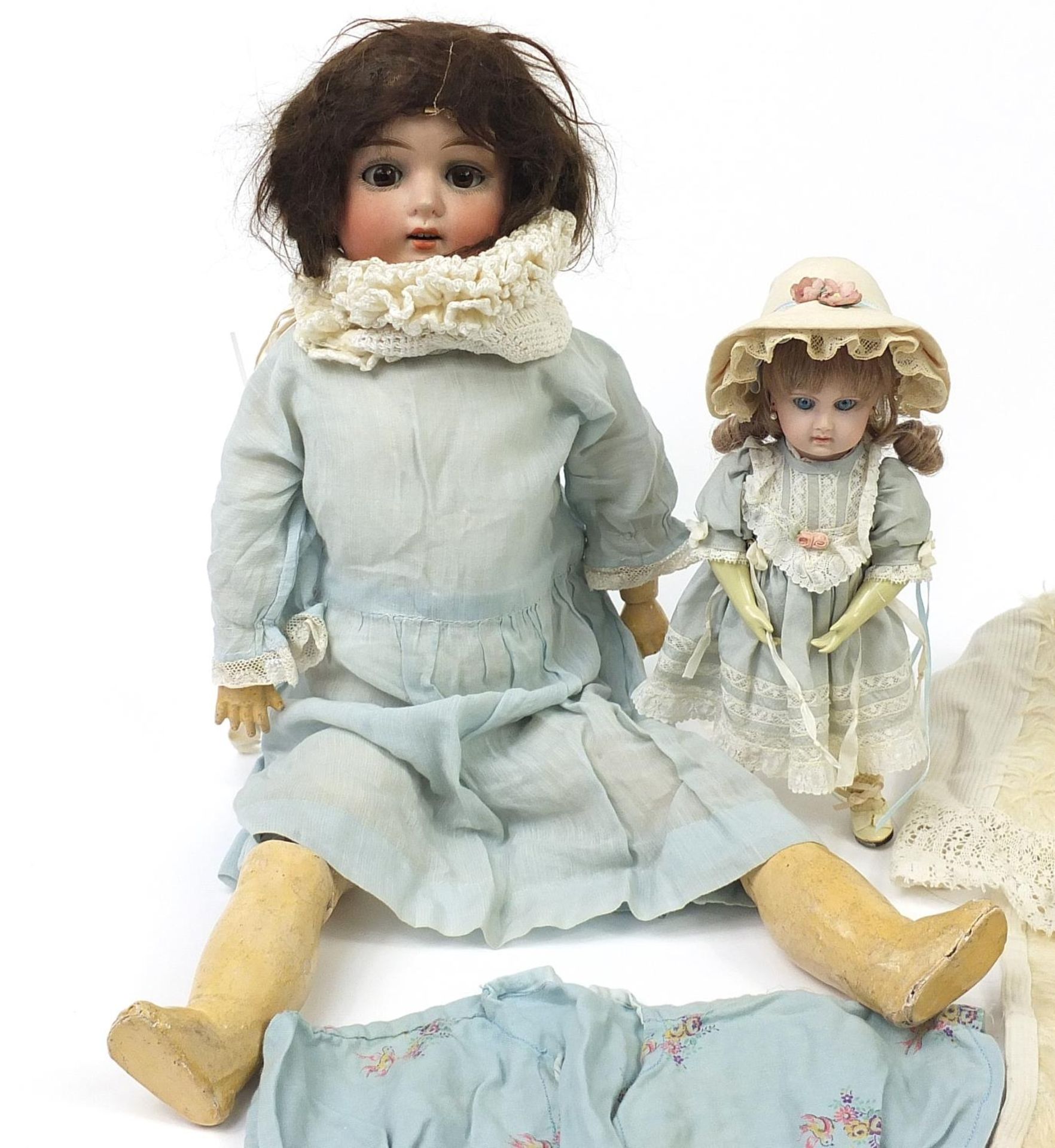 Antique bisque headed doll with jointed limbs and one other, the largest 56cm high - Image 2 of 5