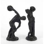 Two bronze metal sculptures including Discobolus, the largest 10cm high