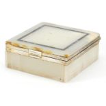 Silver mounted onyx and lapis lazuli cigarette box, 4.5cm H x 9.5cm W x 10cm D One of the front