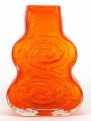 Geoffrey Baxter for Whitefriars, cello glass vase in tangerine, 18.5cm high Overall in generally