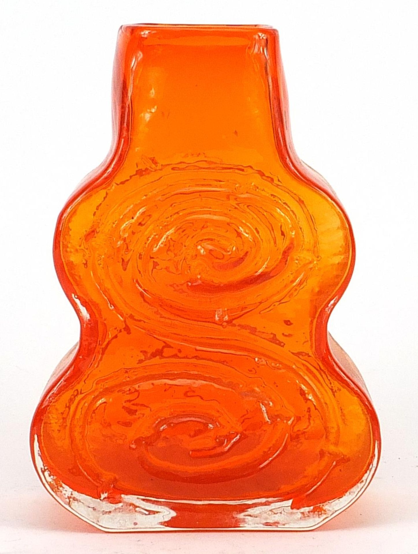 Geoffrey Baxter for Whitefriars, cello glass vase in tangerine, 18.5cm high Overall in generally