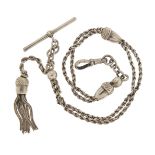 Victorian silver acorn design watch chain with tassel, 28cm in length, 12.4g