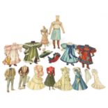 Group of Rafael Tuck & Sons lithographic card figural cut outs, the largest approximately 28cm high