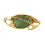 Murrle Bennett, Art Nouveau 15ct gold and turquoise brooch, 4cm wide, 5.7g