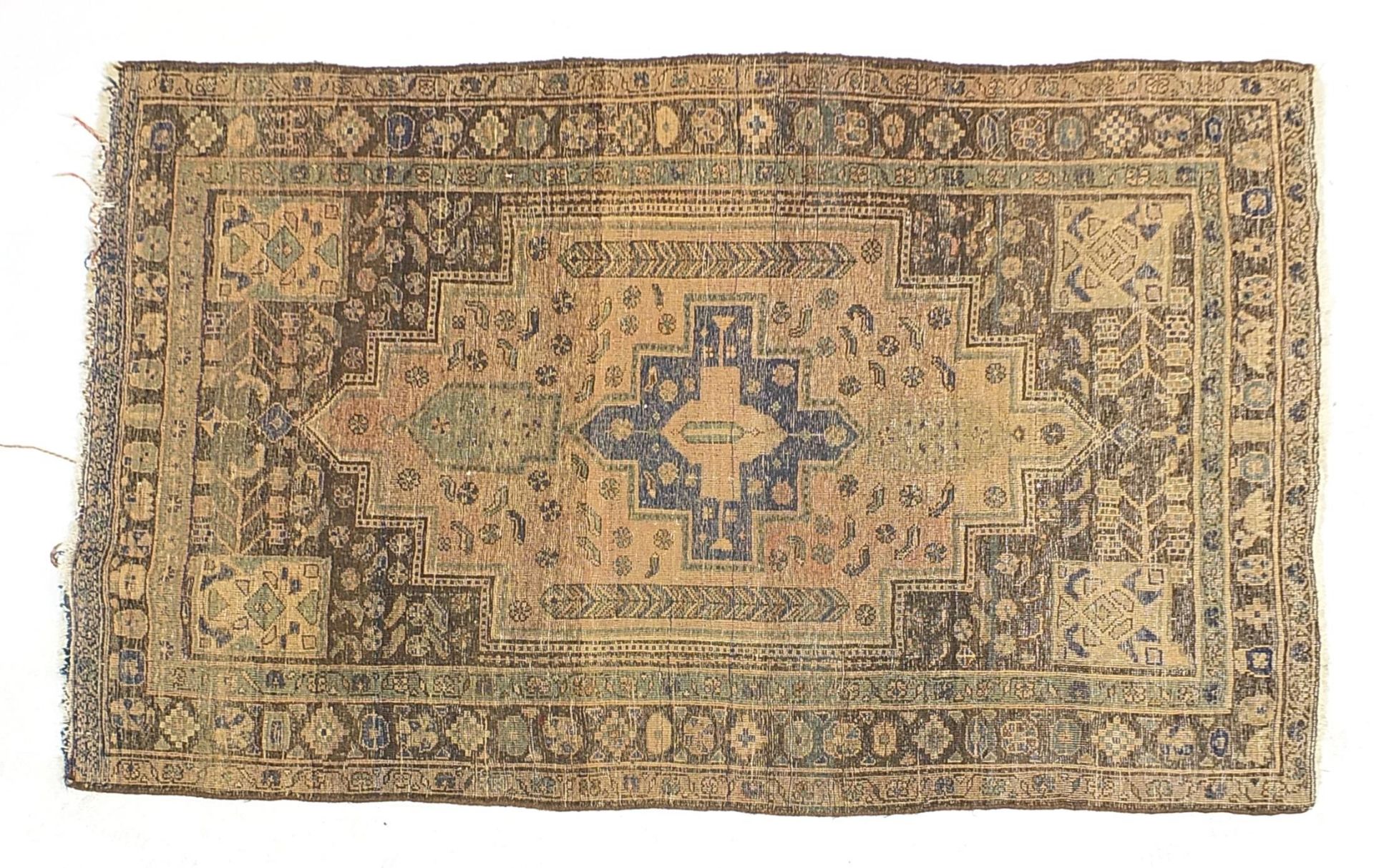 Brown, blue and beige ground rug with all over geometric design, 205cm x 128cm - Bild 3 aus 3