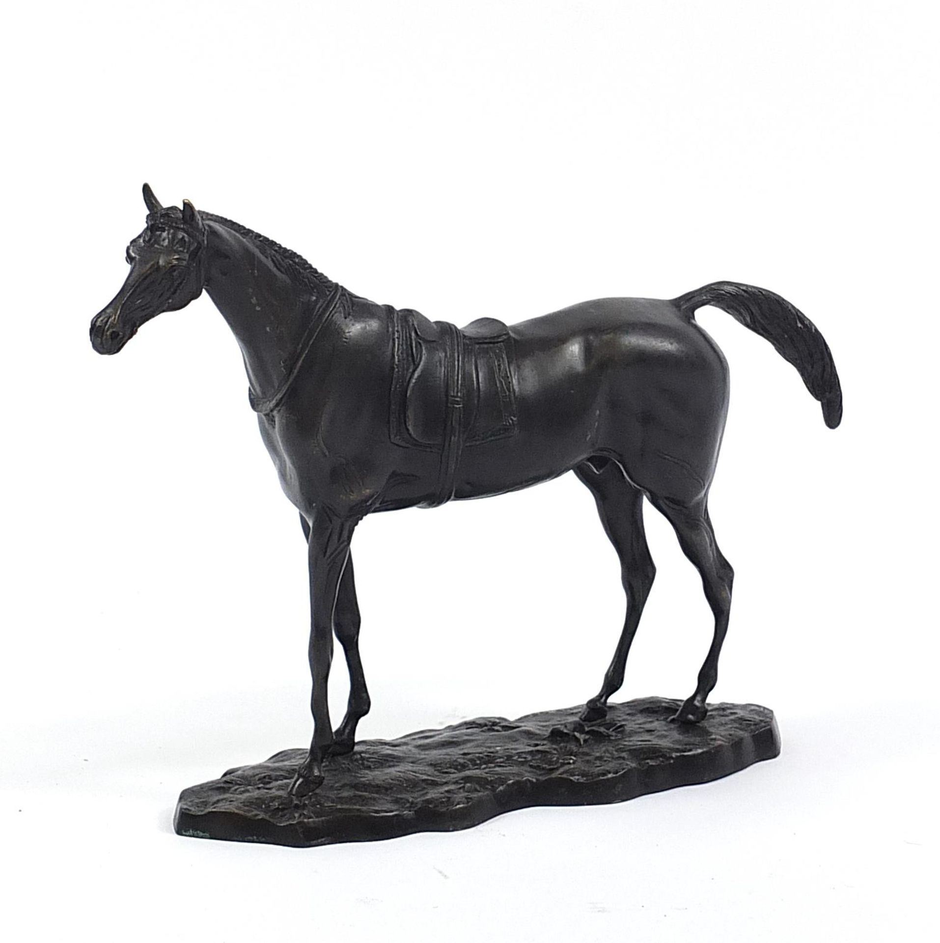 After Hardy Fondeur, patinated bronze horse, 31cm in length Overall in generally good condition,