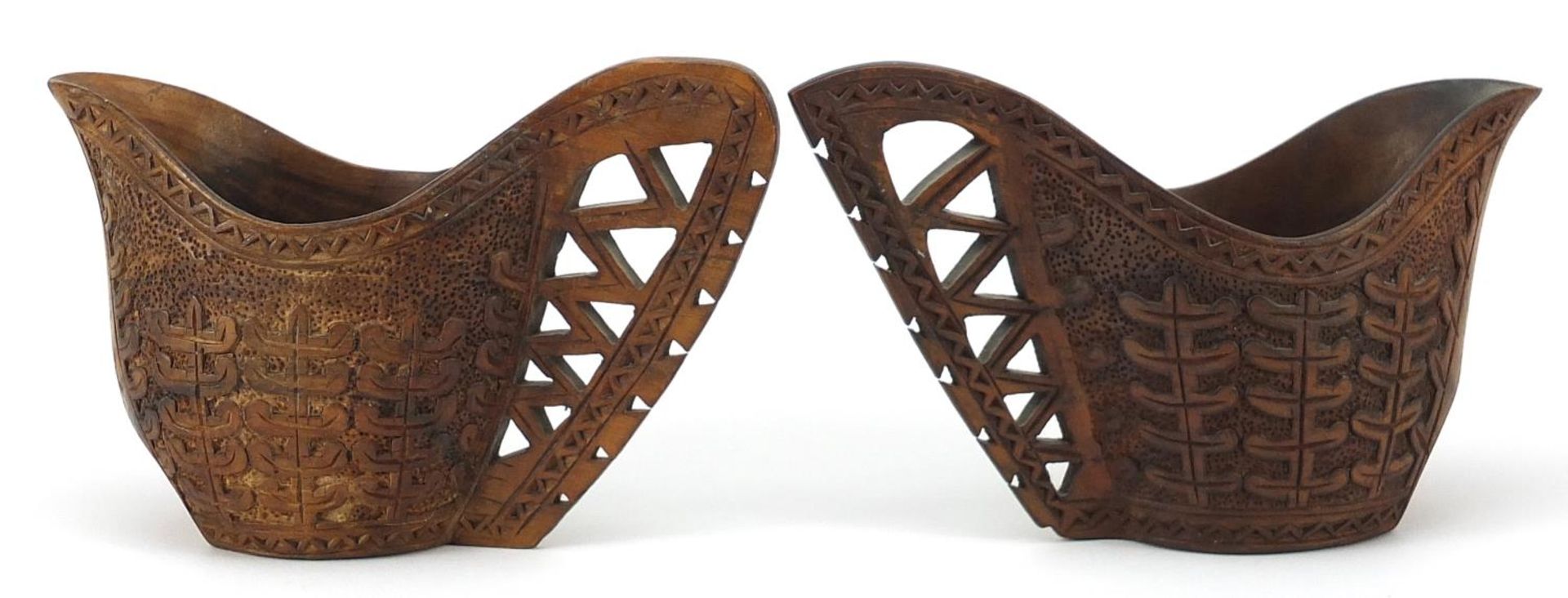 Pair of Scandinavian carved hardwood cups, the largest approximately 15.5cm - Image 2 of 3