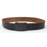 German military interest leather belt with Gottmituns buckle, the belt with impressed numbers,