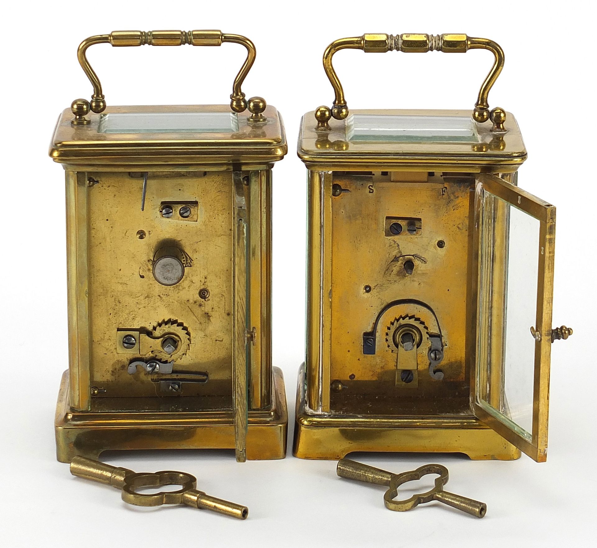 Two brass cased carriage clocks with enamel dials, each approximately 11cm high Both clocks wind and - Image 3 of 4