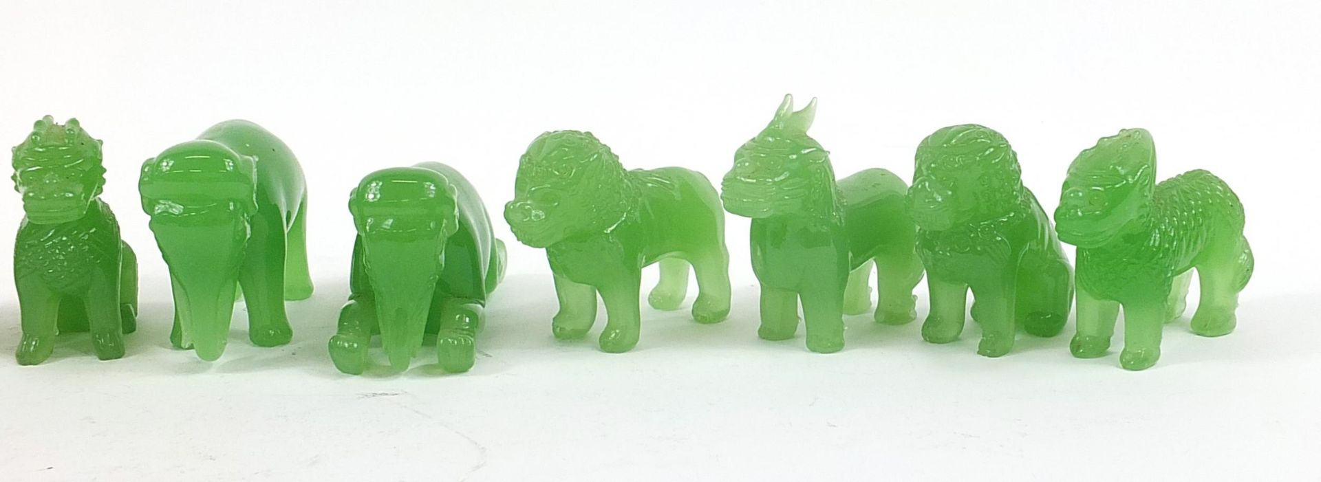 Eleven Chinese green glass animals including camels and horses, the largest 10cm in length - Image 3 of 3