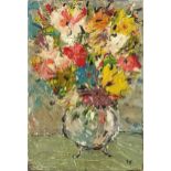 Still life flowers in a vase, Scottish Colourist school impasto oil on canvas, unframed, 36cm x 31cm