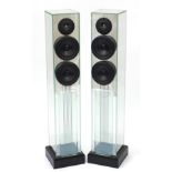Pair of contemporary Waterfall Victoria glass tower speakers, number 1337, 95cm high