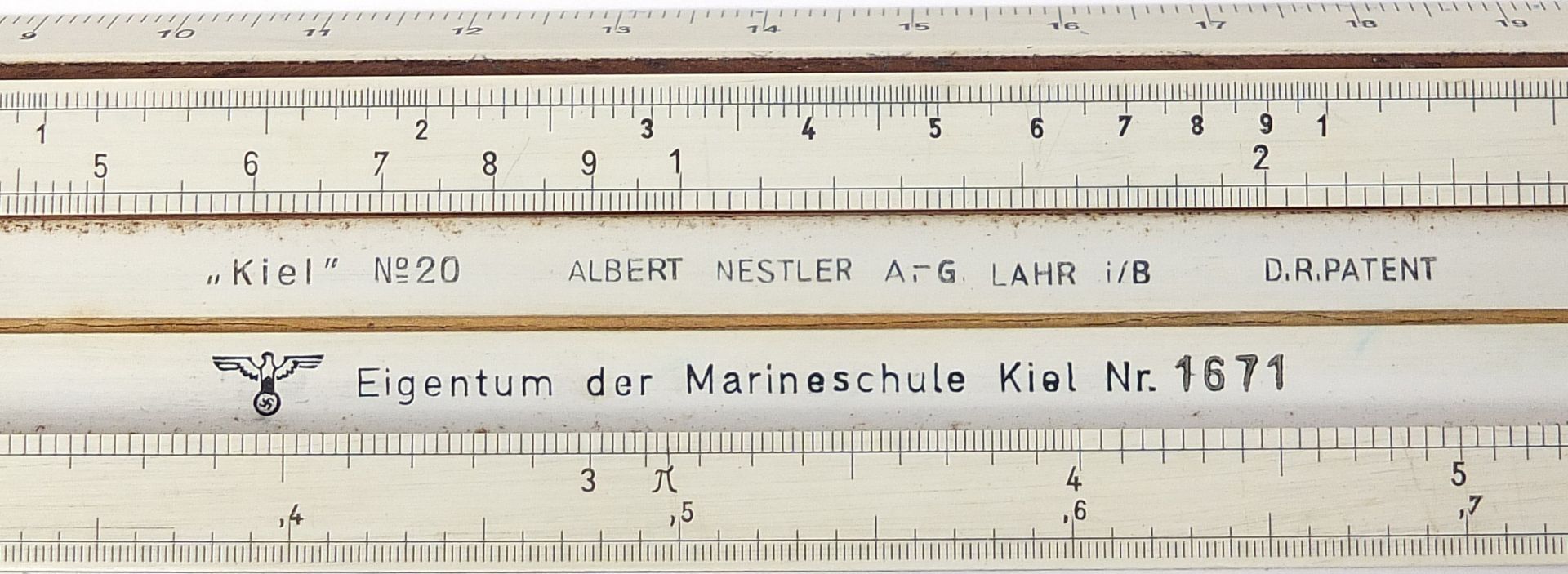 German military interest drawing set and slide rule with case from Eigentum der Marineschule, - Image 3 of 5