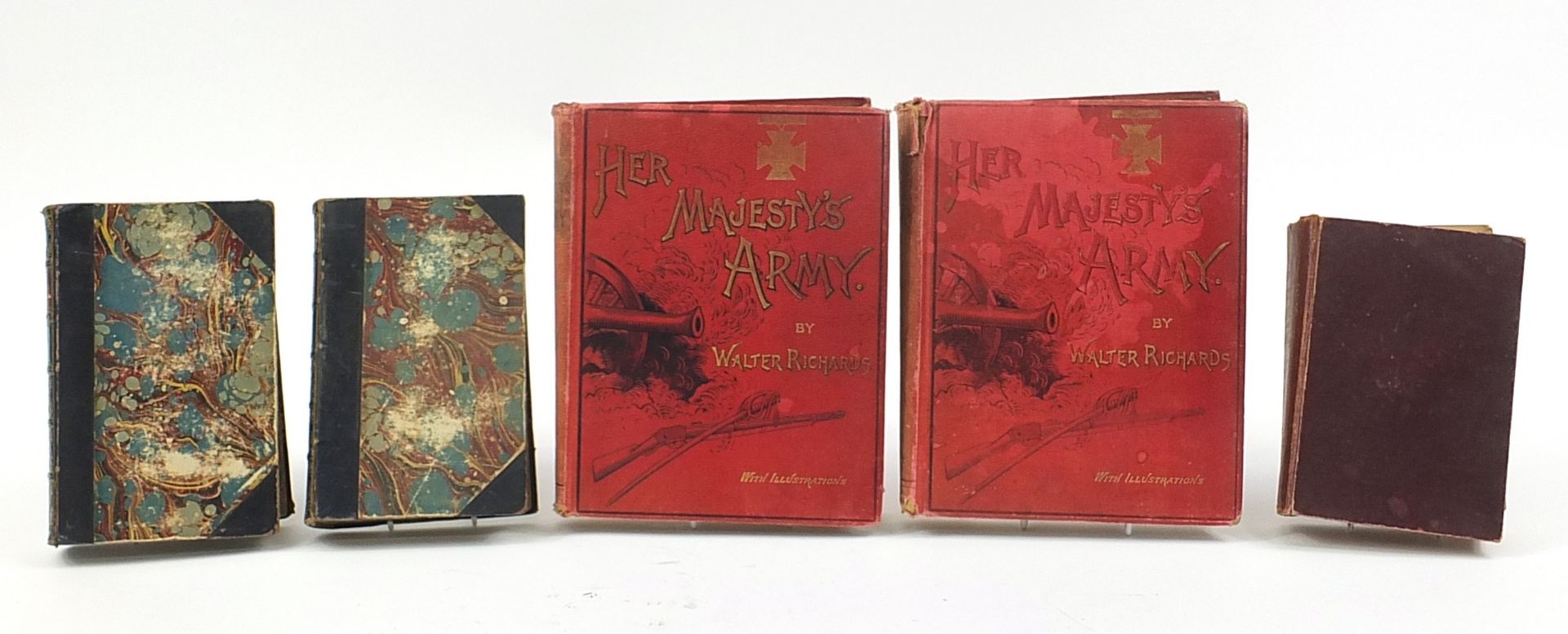 Hardback books comprising Her Majesty's Army by Walter Richards, Waverley Novels volumes two and