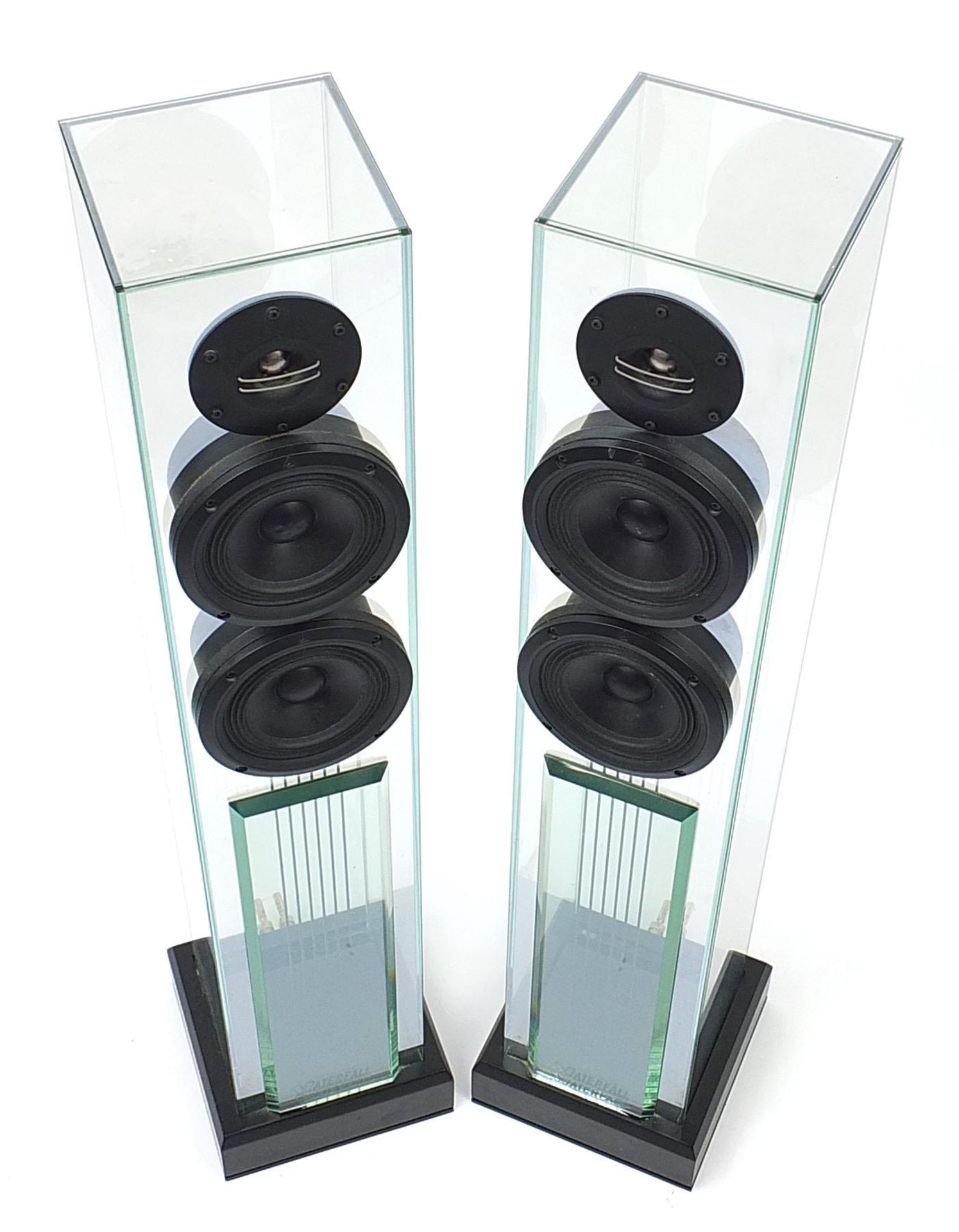 Pair of contemporary Waterfall Victoria glass tower speakers, number 1337, 95cm high - Image 2 of 5