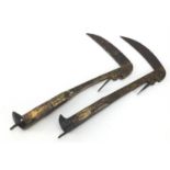 Two Afghan folding Lohar knives with bone handles, each approximately 21cm in length when closed