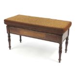 Inlaid rosewood duet stool with lift up seat, 53cm H x 96cm W x 41cm D