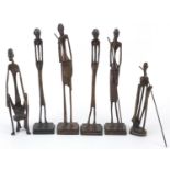 Six Modernist patinated bronze studies of African tribes people, the largest 31.5cm high