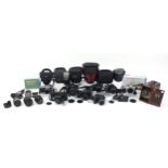 Antique and later cameras and accessories including Lumix, Canon T70 and Nikon D3200