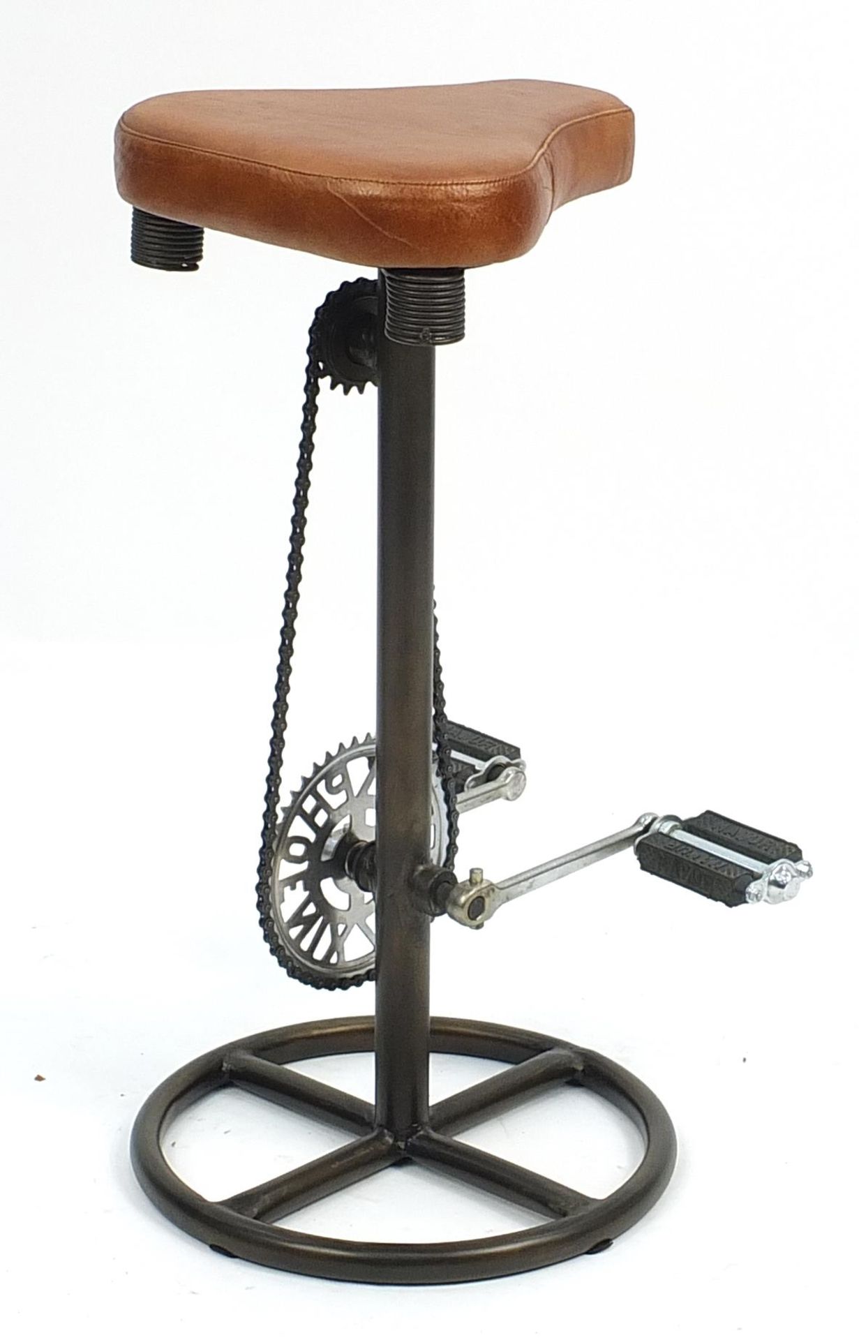 Industrial bar stool with bicycle pedal and chain footrest, 74cm high - Image 2 of 3