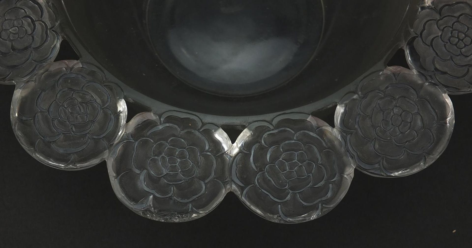 Rene Lalique, French glass bowl with flower head border, etched R Lalique France to the base, 26.5cm - Image 5 of 7