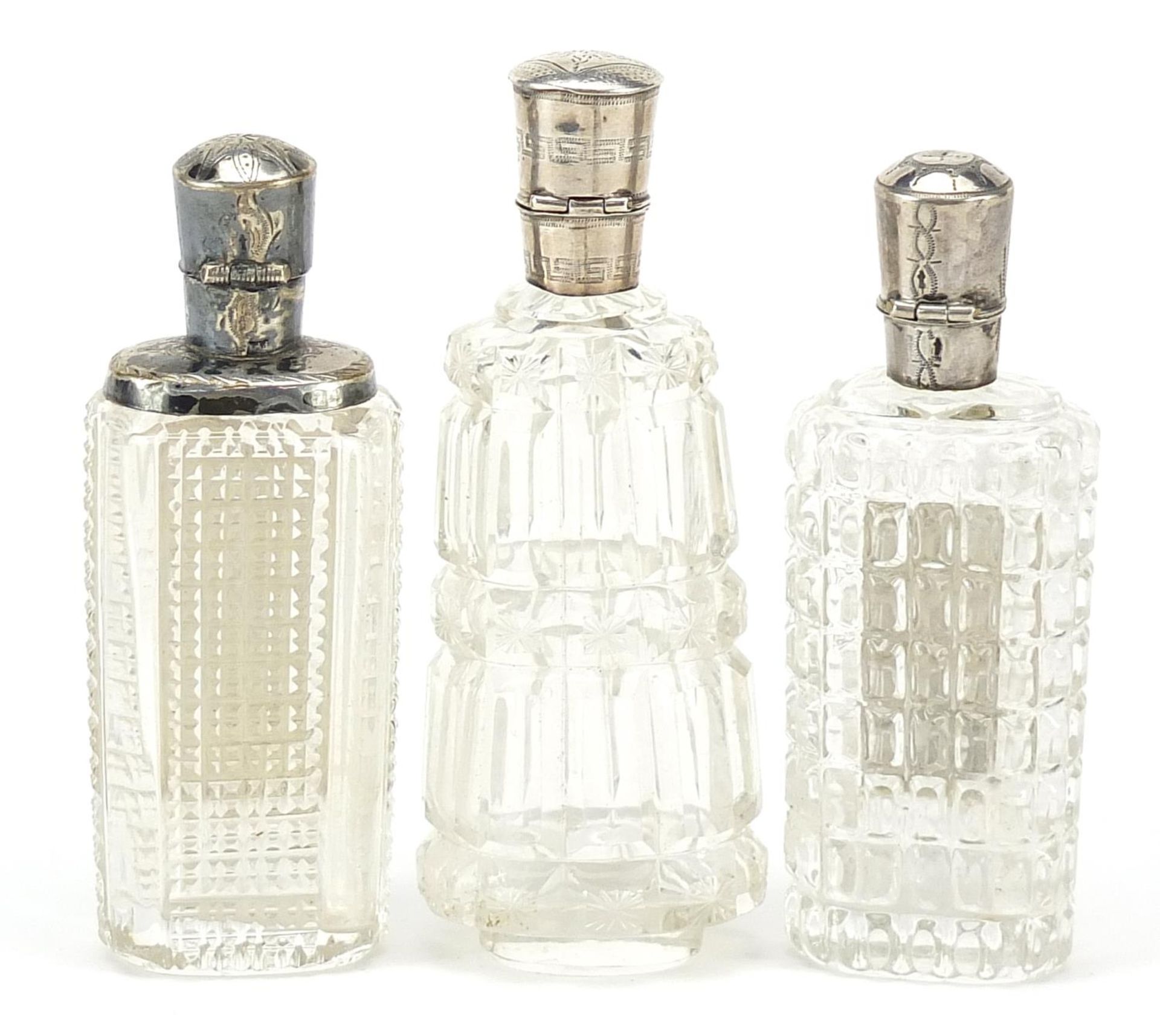 Three Dutch silver mounted cut glass scent bottles, the largest 9.5cm high - Image 2 of 3