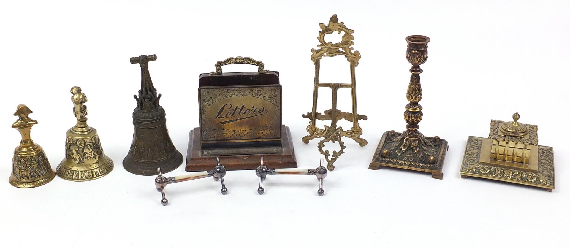 19th century and later metalware including three classical bronzed bells, one with Napoleon - Image 4 of 4