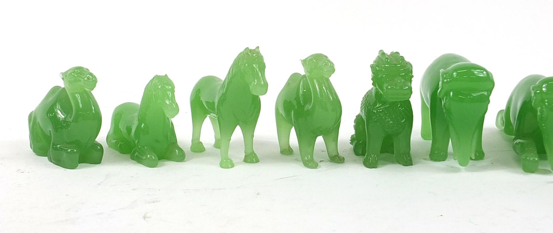 Eleven Chinese green glass animals including camels and horses, the largest 10cm in length - Image 2 of 3