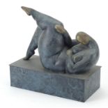 Modernist bronze sculpture of a nude female, 25cm in length Overall in generally good condition,