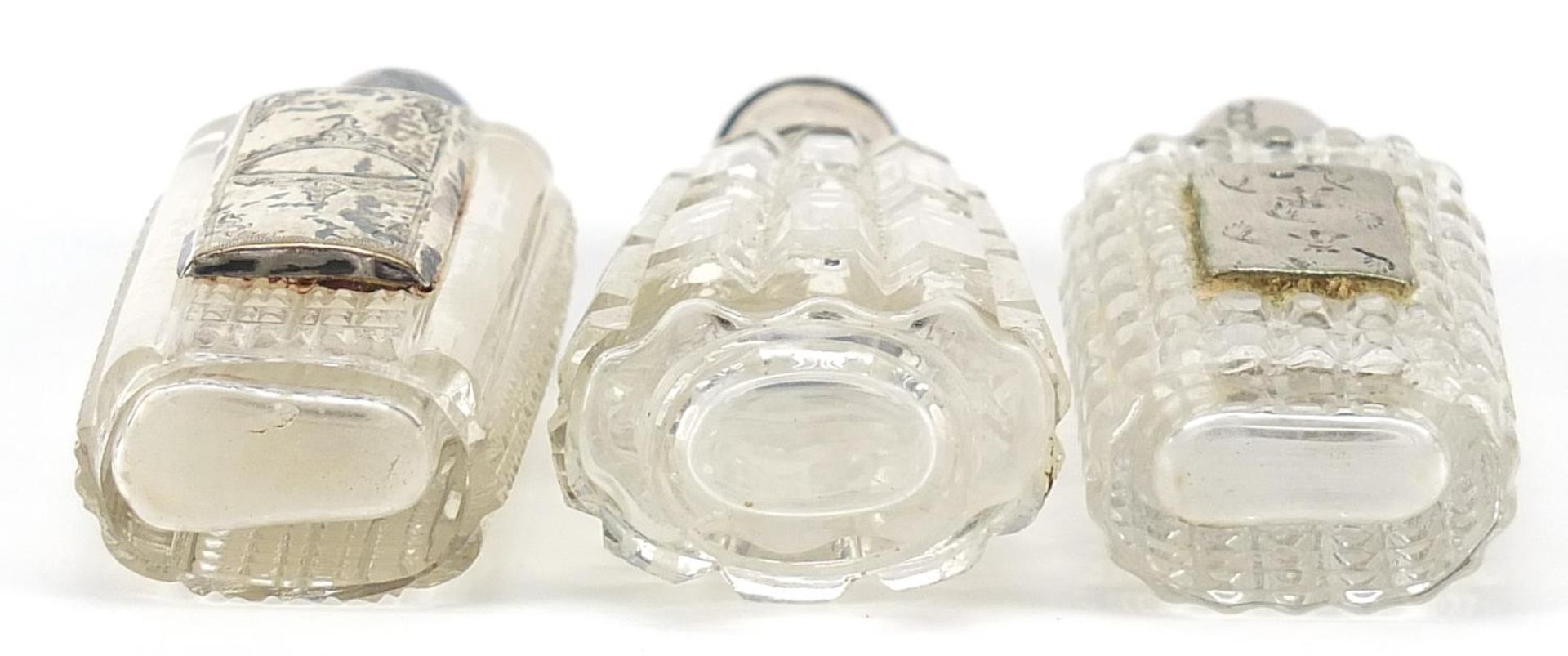 Three Dutch silver mounted cut glass scent bottles, the largest 9.5cm high - Image 3 of 3