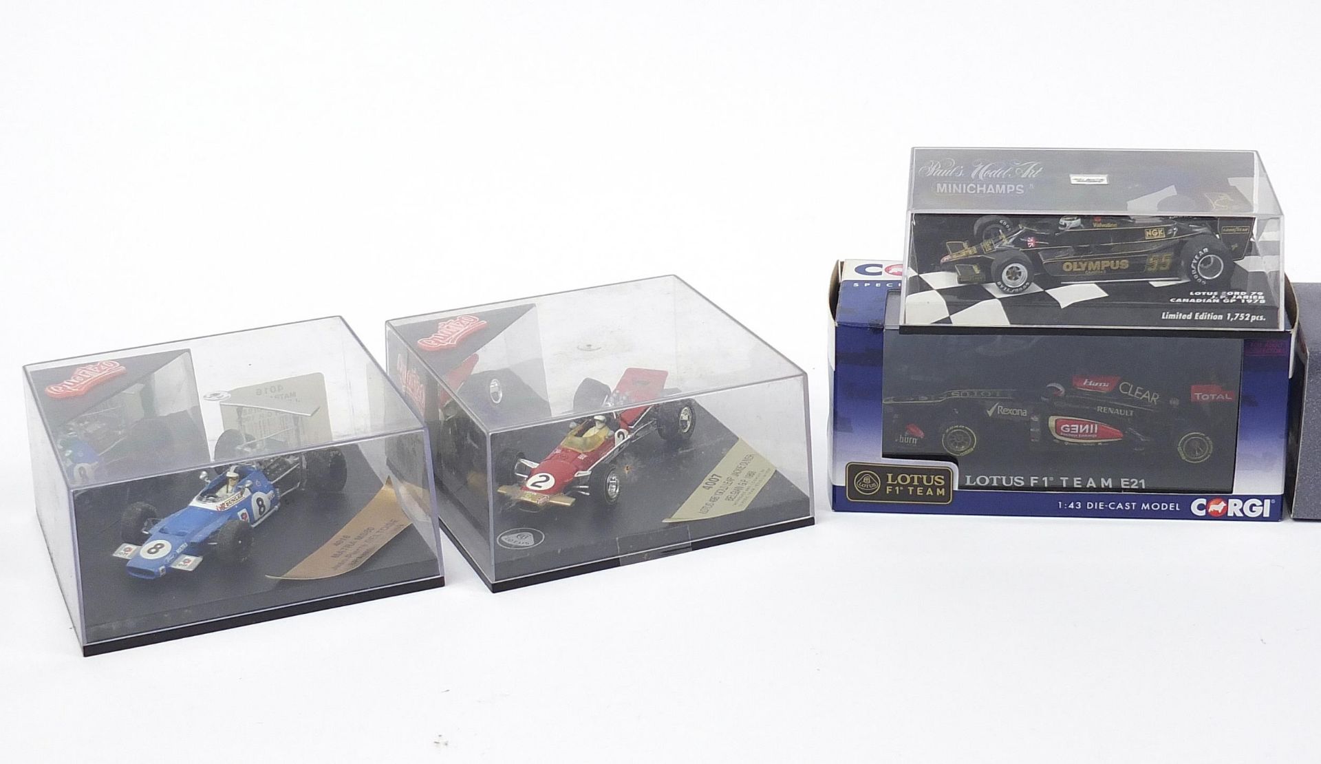 Diecast racing vehicles with case including Minichamps, Corgi and Quartzo - Image 2 of 4