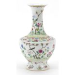 Chinese porcelain vase hand painted in the famille rose palette with birds amongst flowers, six