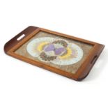 Inlaid wooden butterfly wing serving tray, 53cm wide