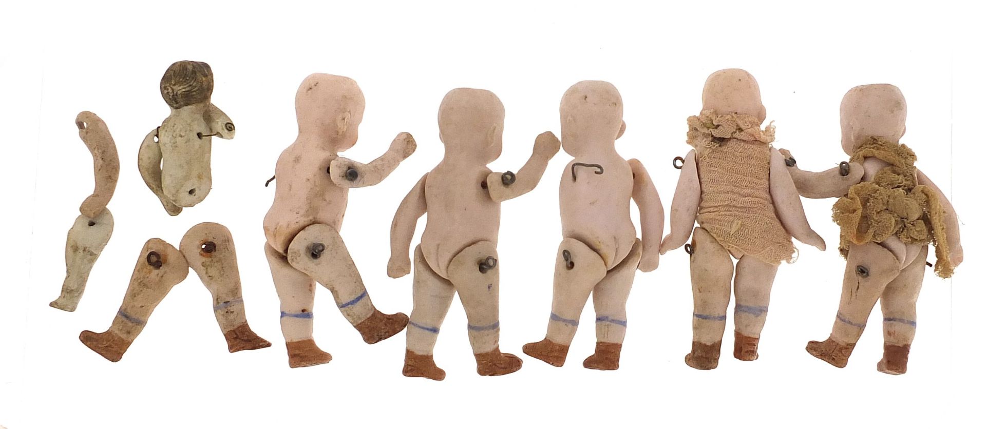 Six miniature German bisque dolls with jointed limbs, each 7cm high - Image 4 of 4