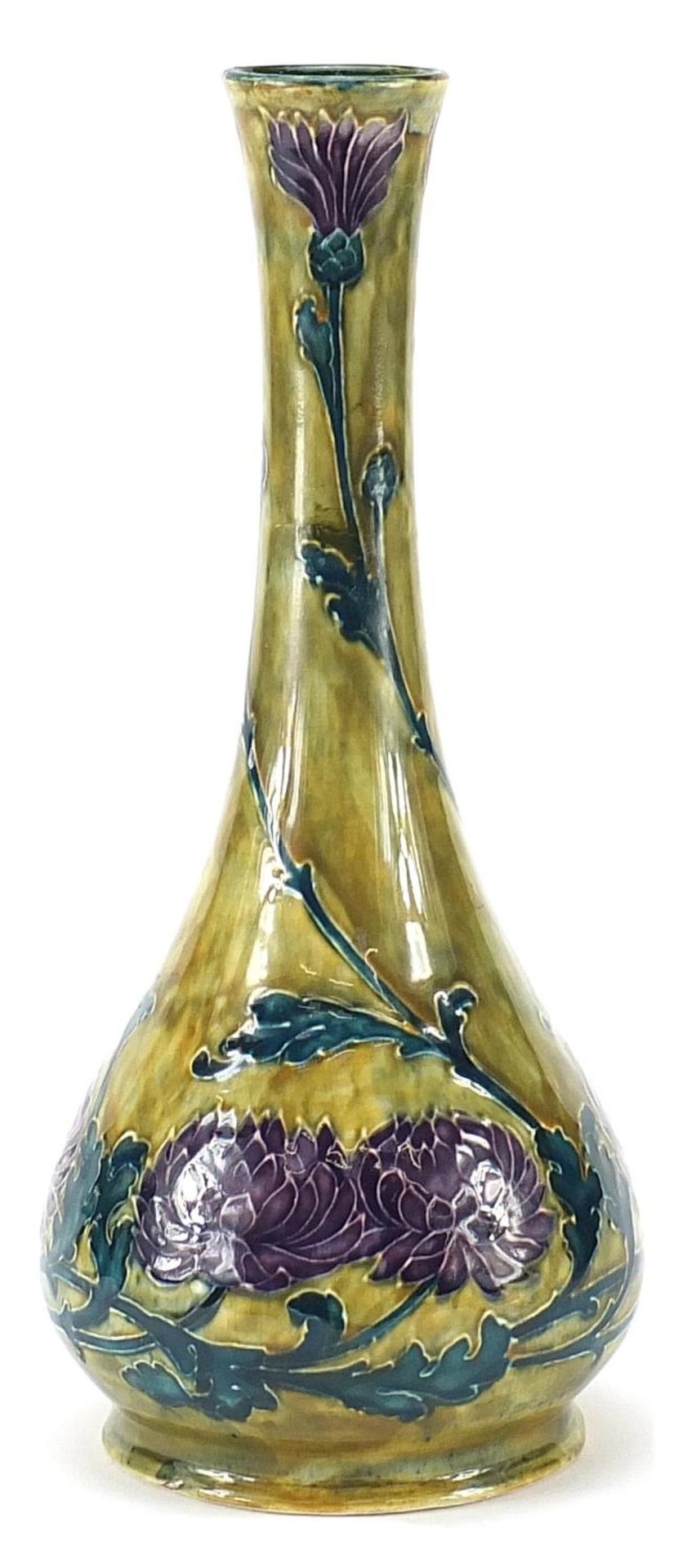 S Hancock & Sons Morris ware vase hand painted with stylised flowers, 25cm high