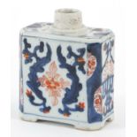 Chinese porcelain tea caddy hand painted in the Imari palette with flowers, 11cm high Overall in