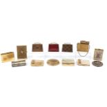 Thirteen vintage compacts and cigarette boxes including examples in the form of a handbag and Kigu