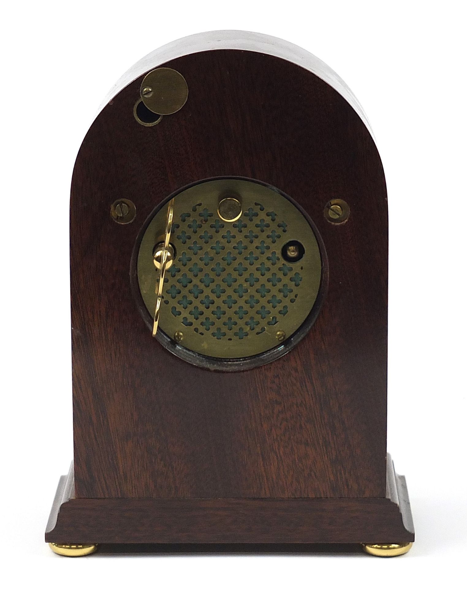 Knight & Gibbins of London, inlaid mahogany dome top mantle clock with circular dial having Roman - Image 2 of 3
