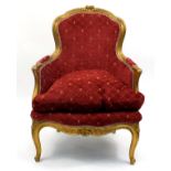 French style gilt open armchair with scrolled feet, 94.5cm high