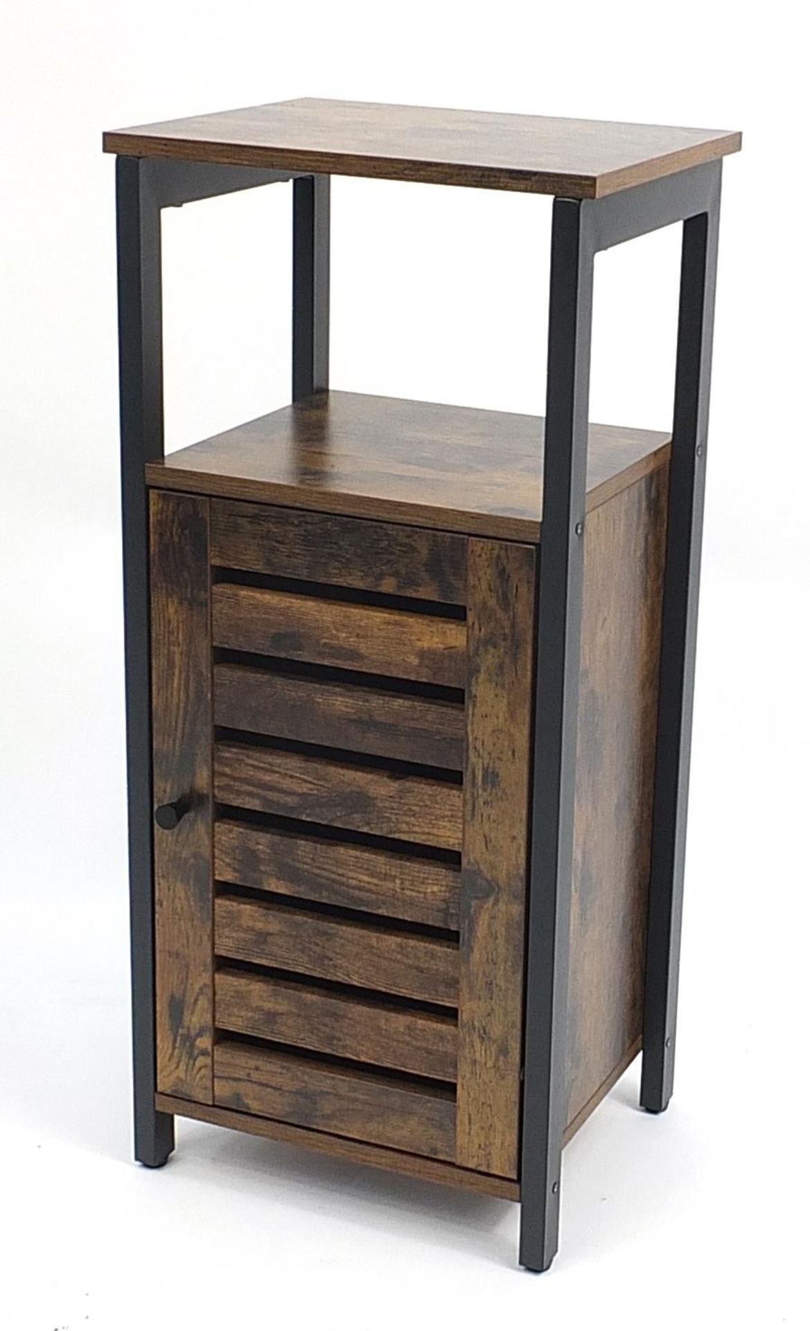Industrial wooden and metal side cabinet with cupboard base, 81cm H x 37cm W x 30cm D