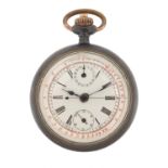 Vintage gun metal open face chronograph pocket watch with enamelled dial, the case numbered 12470,