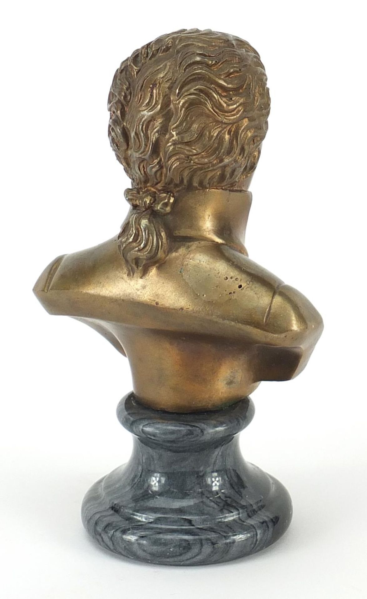 Patinated bronze bust of Mozart raised on a marble base, 15cm high - Image 2 of 3