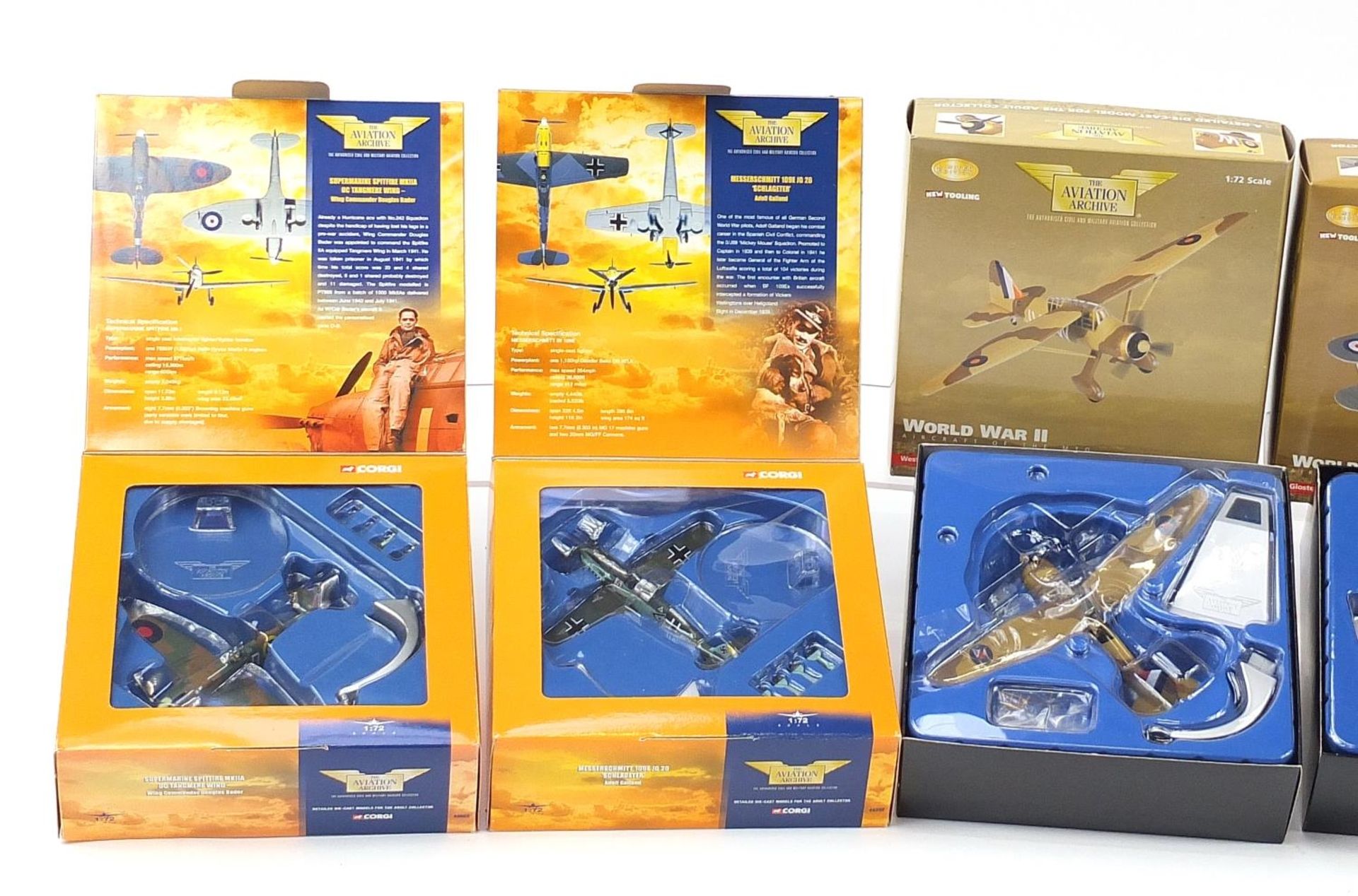 Five Corgi Aviation Archive diecast aeroplanes with boxes including Messerschmitt 109E JG 26 - Image 2 of 3