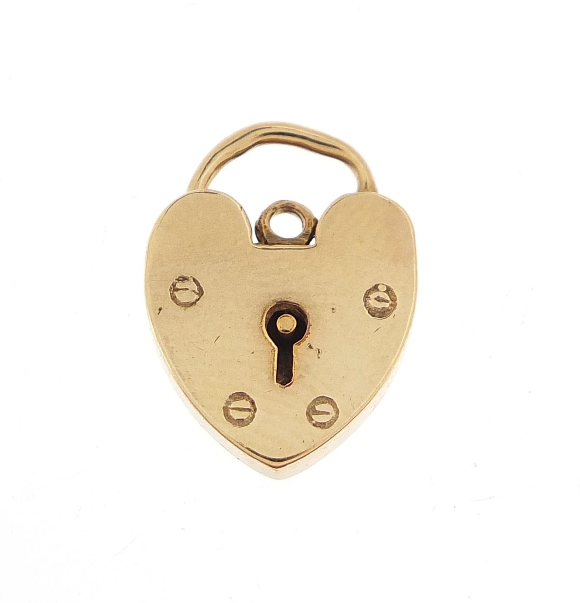 9ct gold love heart padlock, 2cm high, 2.7g