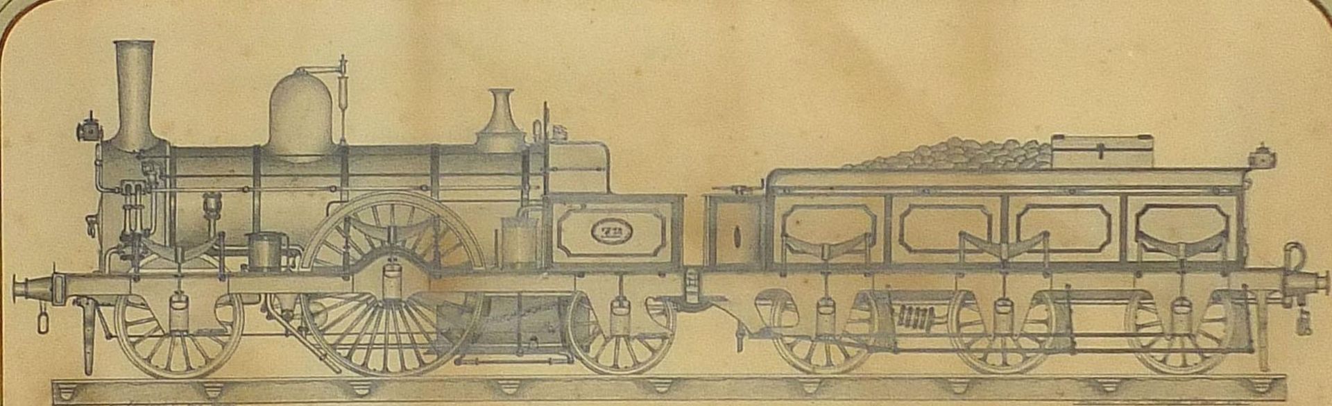 South Eastern Railway, Mail Express engine, Ashford Works, 1865, 19th century pencil drawing,