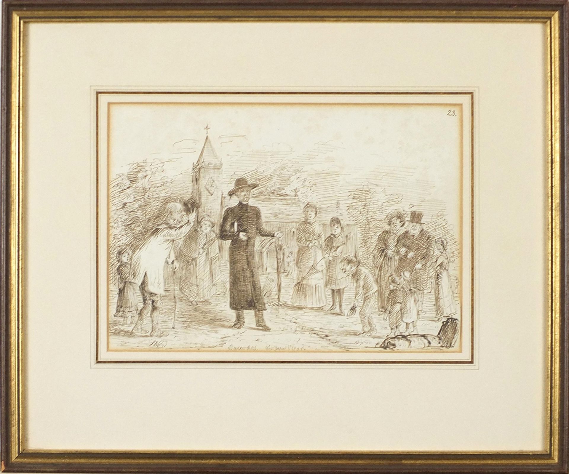 Street scenes with figures, pair of 19th century inks, one monogrammed and dated 1880 and - Image 7 of 9