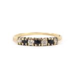 9ct gold sapphire and cubic zirconia half eternity ring, size O, 1.2g