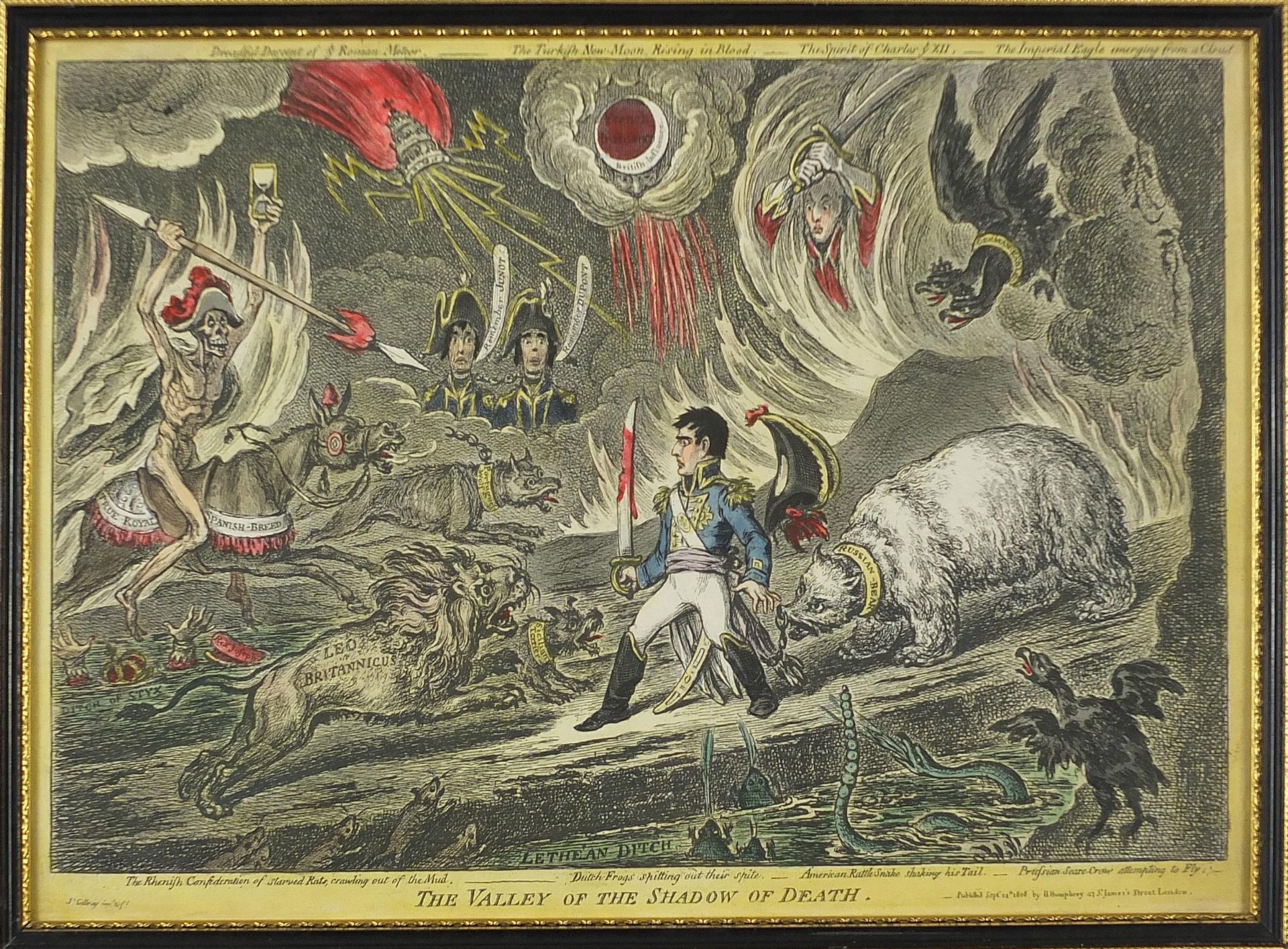 After James Gillray - The valley of the shadow of death, satirical print in colour, framed and - Image 2 of 5
